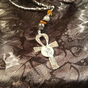 Ancient Egyptian Eye of Ra hematite stone beaded necklace